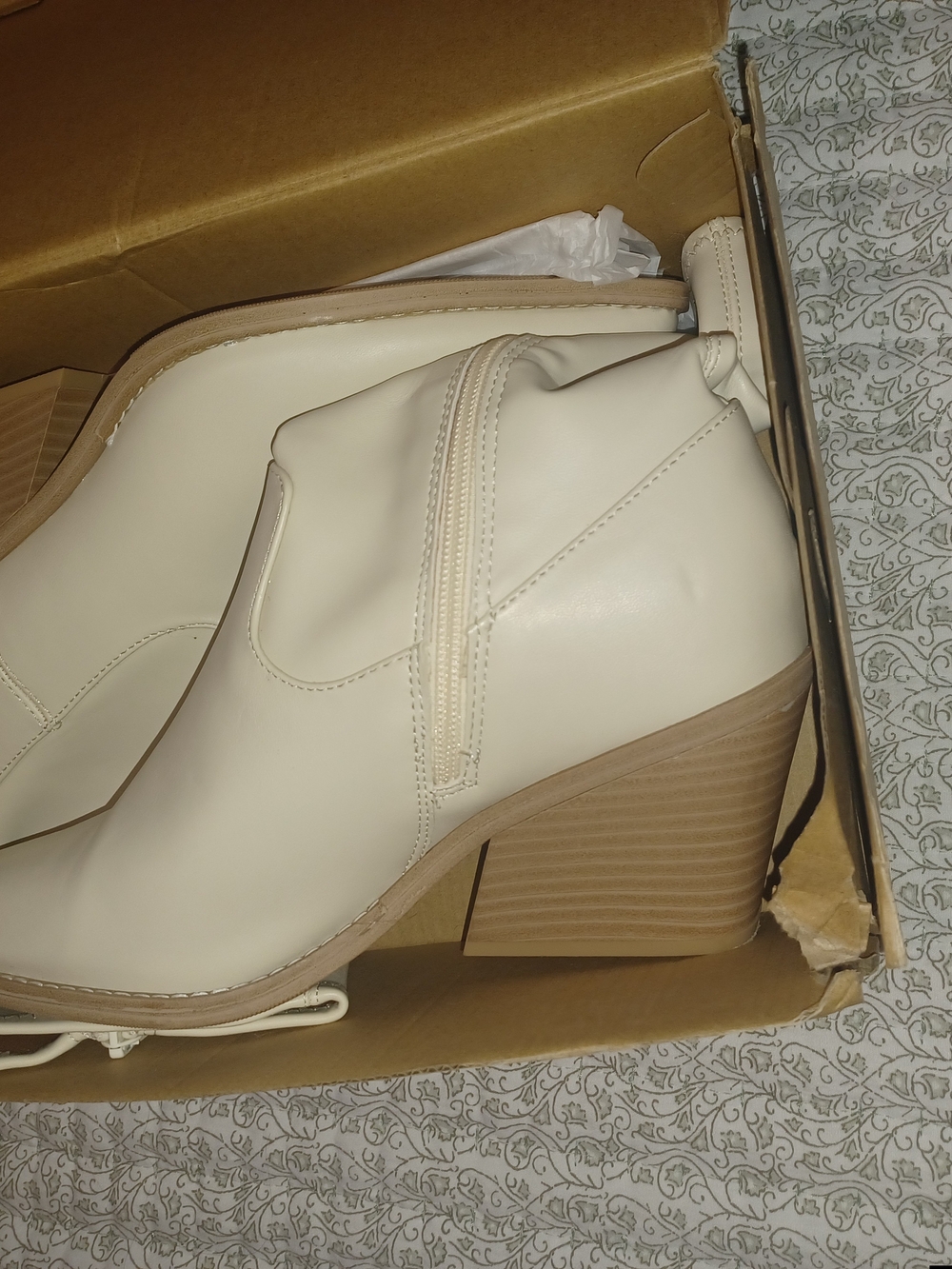 Women’s Cream Ankle Booties with Block Heel